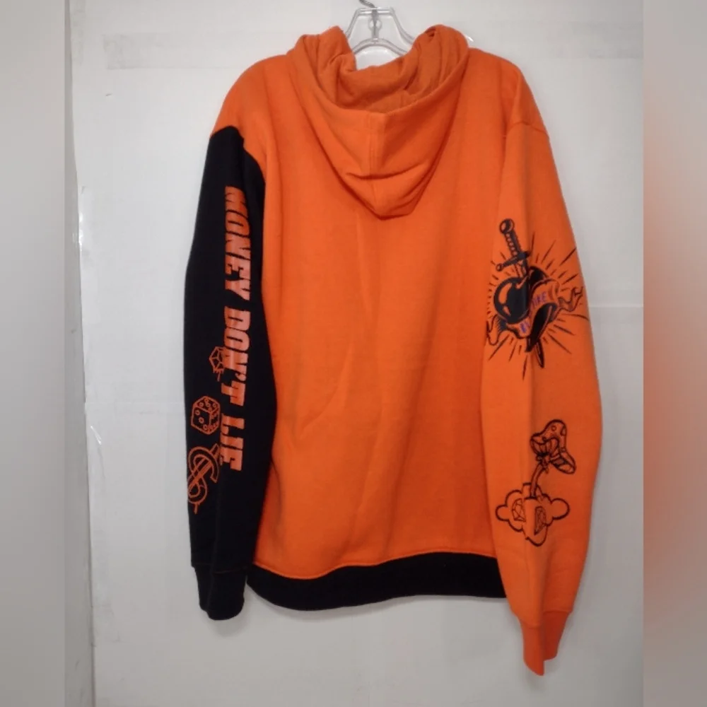 Black Pike Men's Orange and Black Graphic Hoodie Size ((2XL)